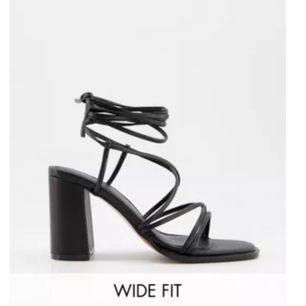ASOS wide fit tie leg mid heeled block sandals
